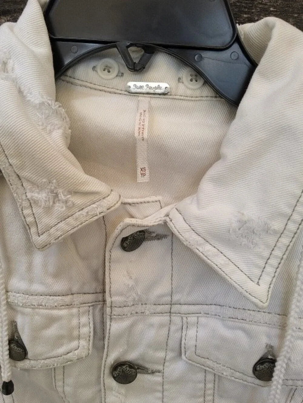 Free People White Hooded Jean Jacket Size XS